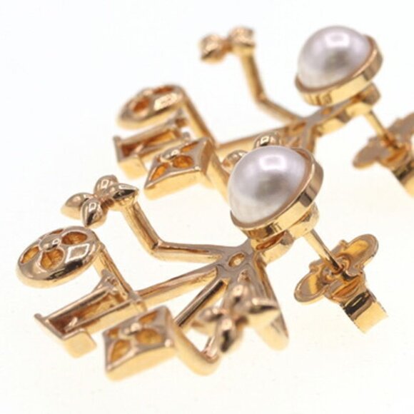 LOUIS VUITTON Gold Pearl Monogram Earrings - Picture 2 of 6